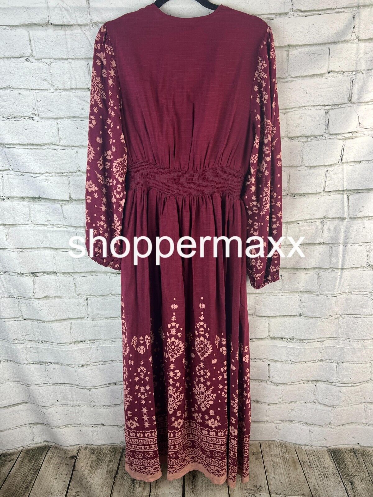 WOMEN'S LONG SLEEVE SMOCKED MAXI DRESS - KNOX ROSE, PURPLE FLORAL, Size X-Small