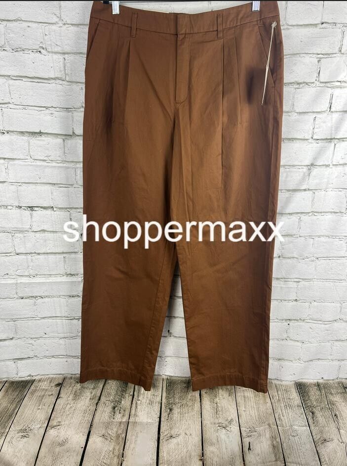 Women's High-Rise Pleat Front Straight Chino Pants - A New Day, Brown, Size 14