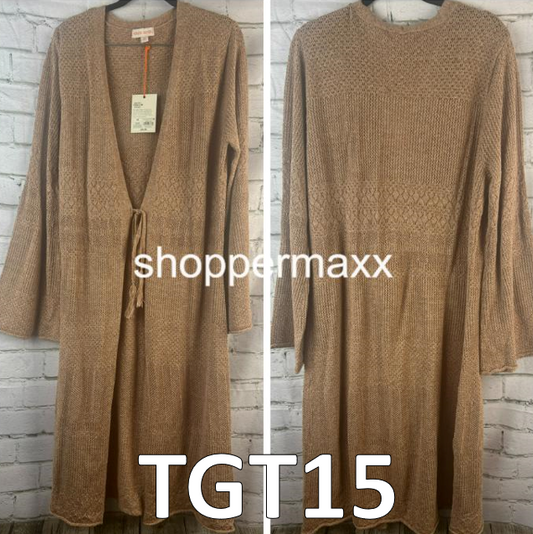 Women's Pointelle Duster, Cardigan - Knox Rose, Midweight, Tan, Medium