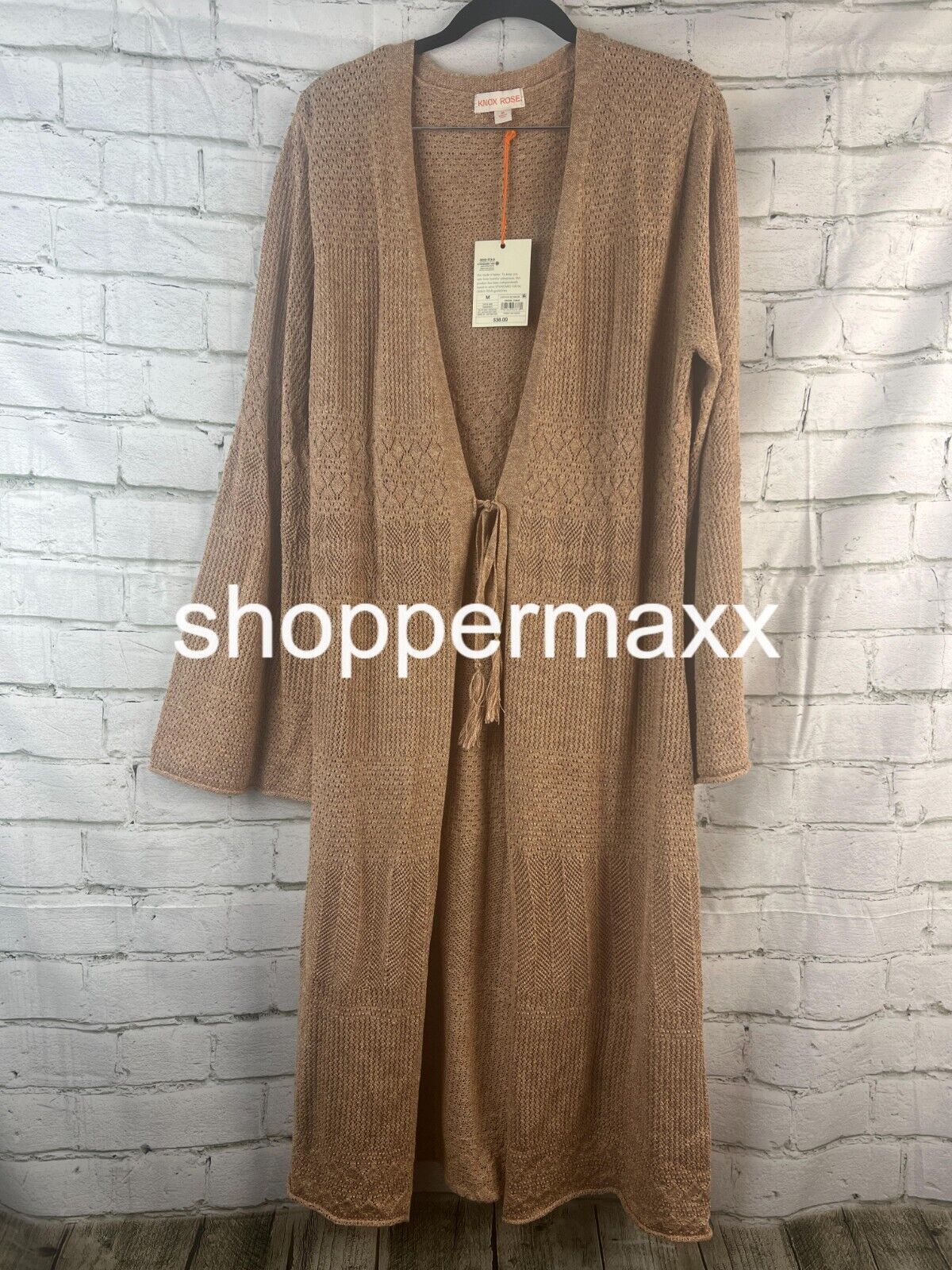 Women's Pointelle Duster, Cardigan - Knox Rose, Midweight, Tan, Medium