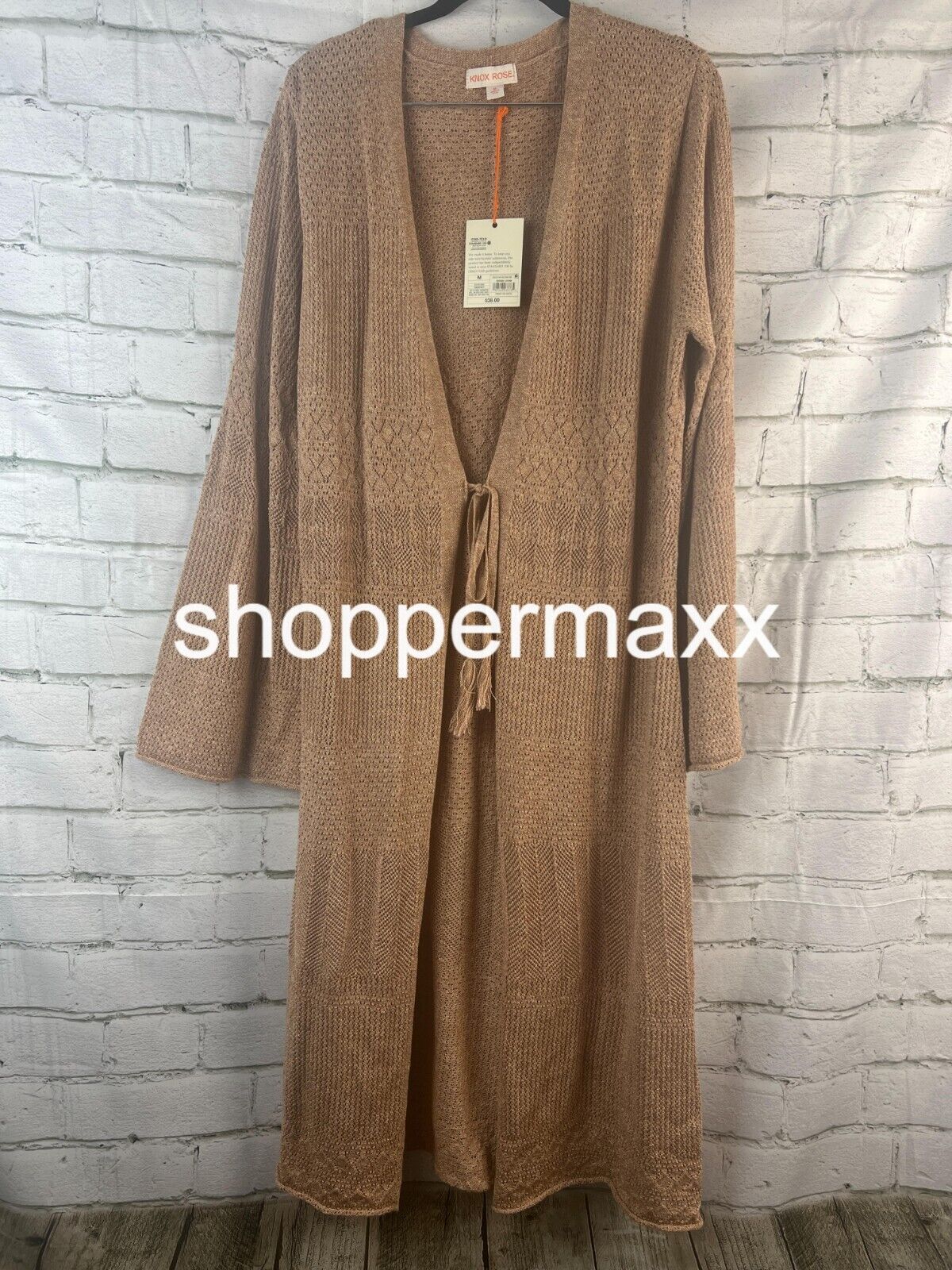 Women's Pointelle Duster, Cardigan - Knox Rose, Midweight, Tan, Medium