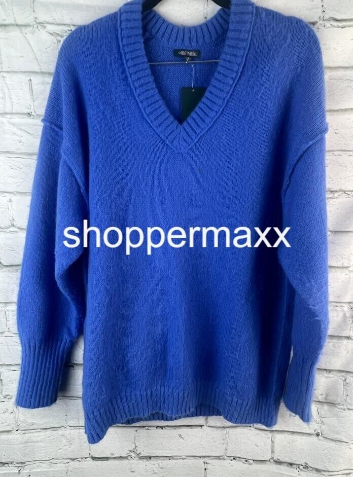 Women's V-Neck Fuzzy Oversized Pullover Sweater - Wild Fable, Lapis, Size Small
