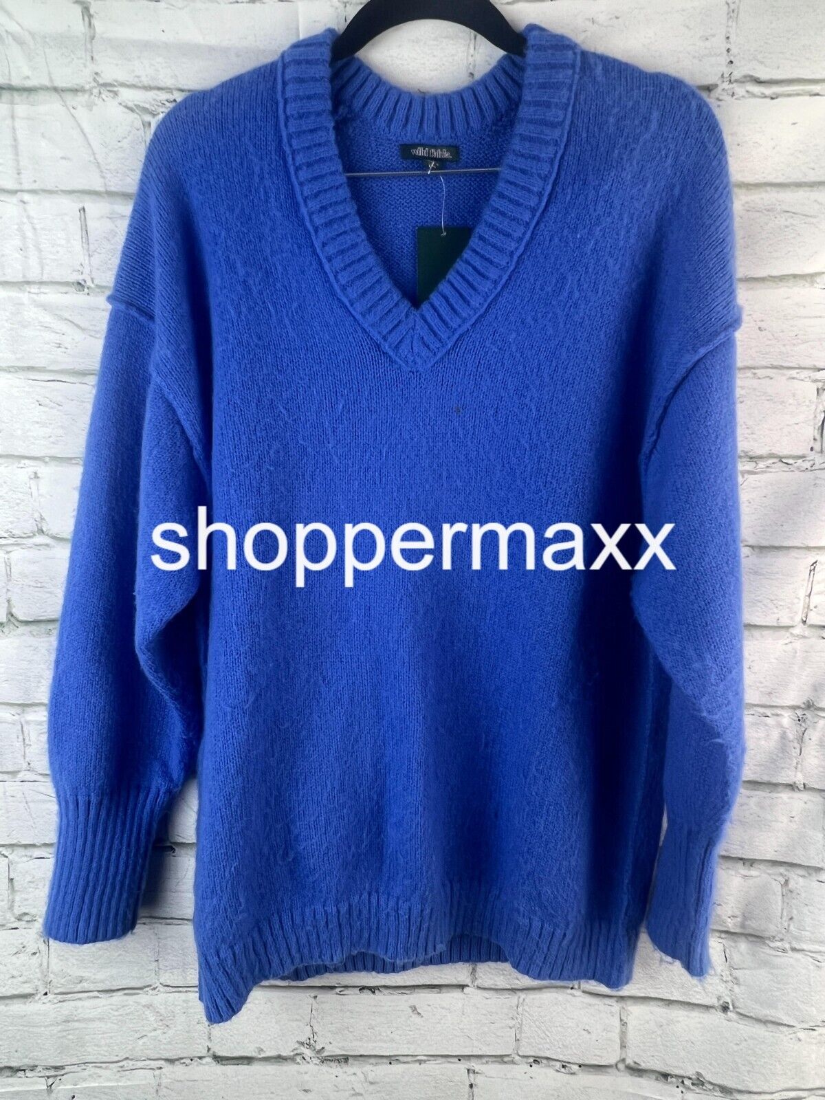 Women's V-Neck Fuzzy Oversized Pullover Sweater - Wild Fable, Lapis, Size Small