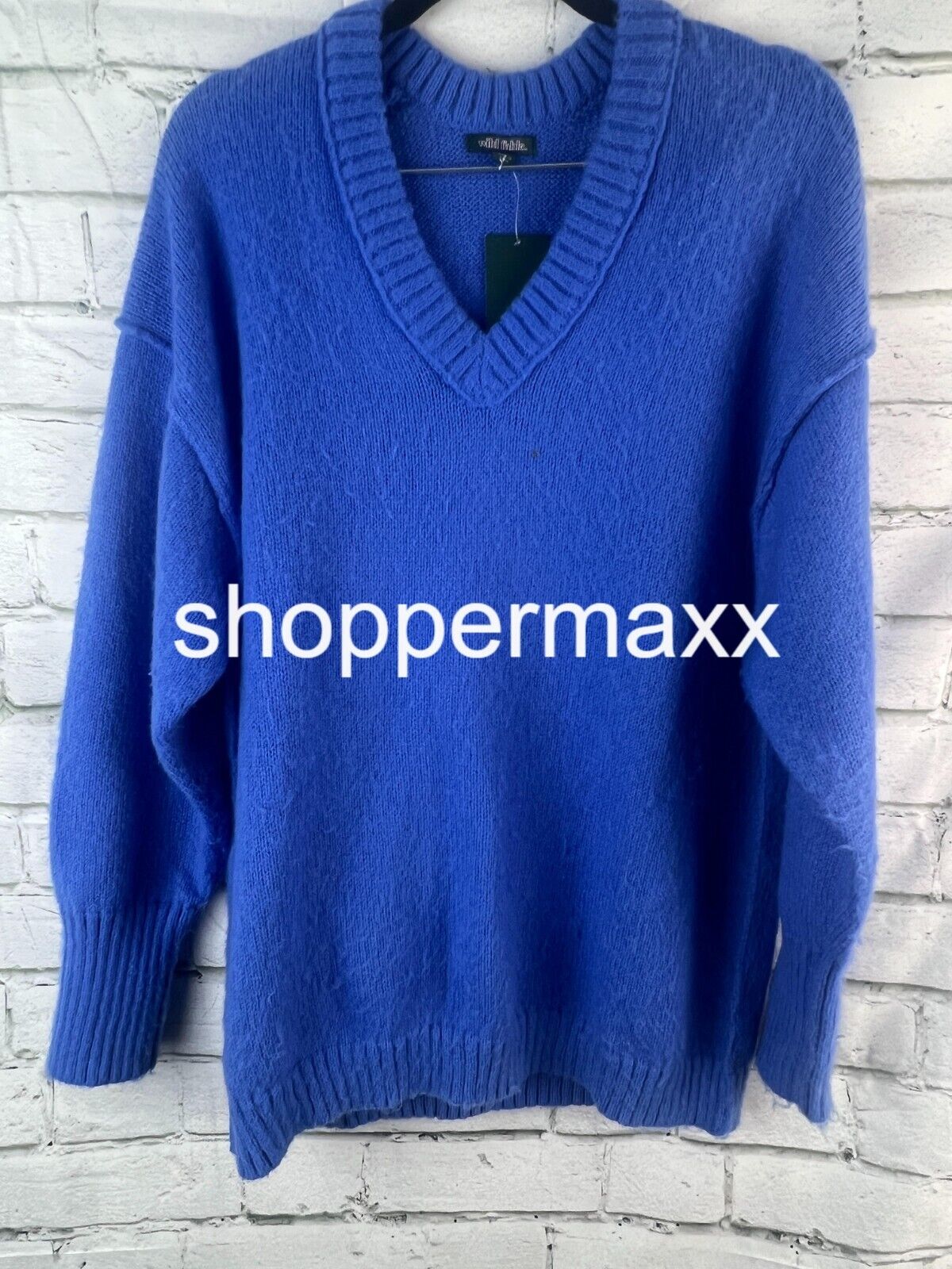 Women's V-Neck Fuzzy Oversized Pullover Sweater - Wild Fable, Lapis, Size Small