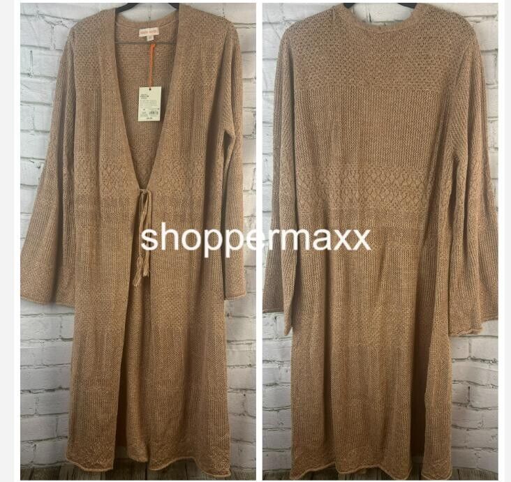 Women's Pointelle Duster, Cardigan - Knox Rose, Midweight, Tan, Medium