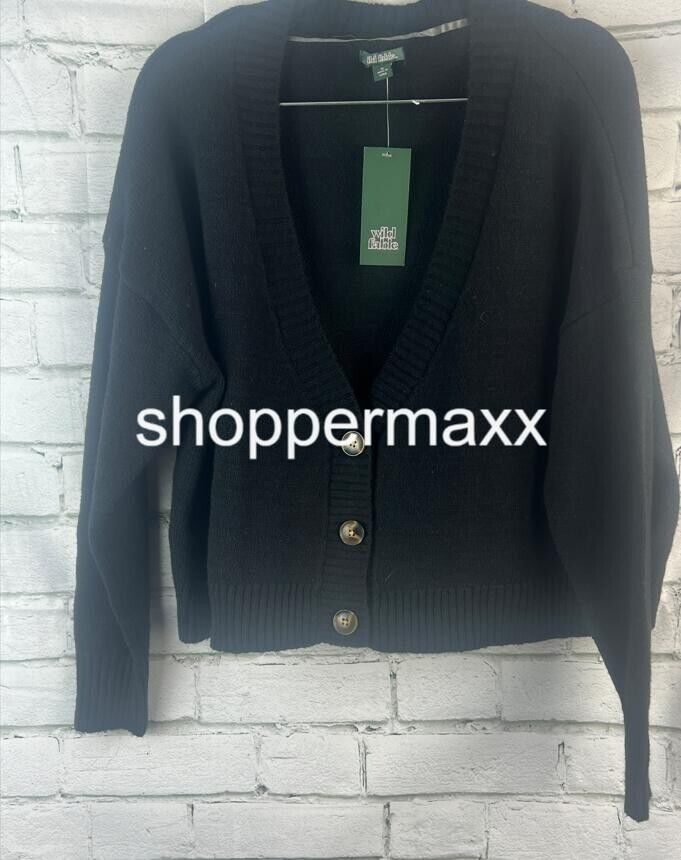 Women's Slouchy, Button-Front, Sweater, Cardigan - Wild Fable, BLACK, Medium