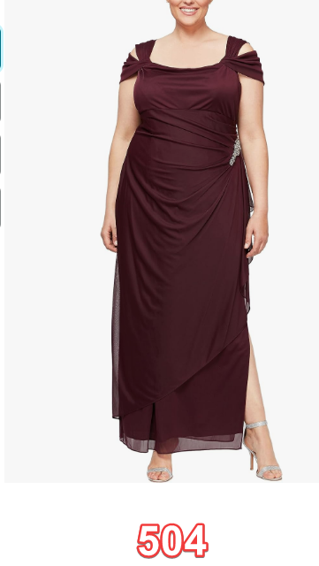 Alex Evenings womens Plus Sz Long Cold Shoulder W/ Ruched Skirt Beaded Wine, 18W