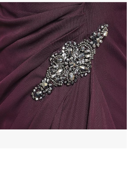 Alex Evenings womens Plus Sz Long Cold Shoulder W/ Ruched Skirt Beaded Wine, 18W