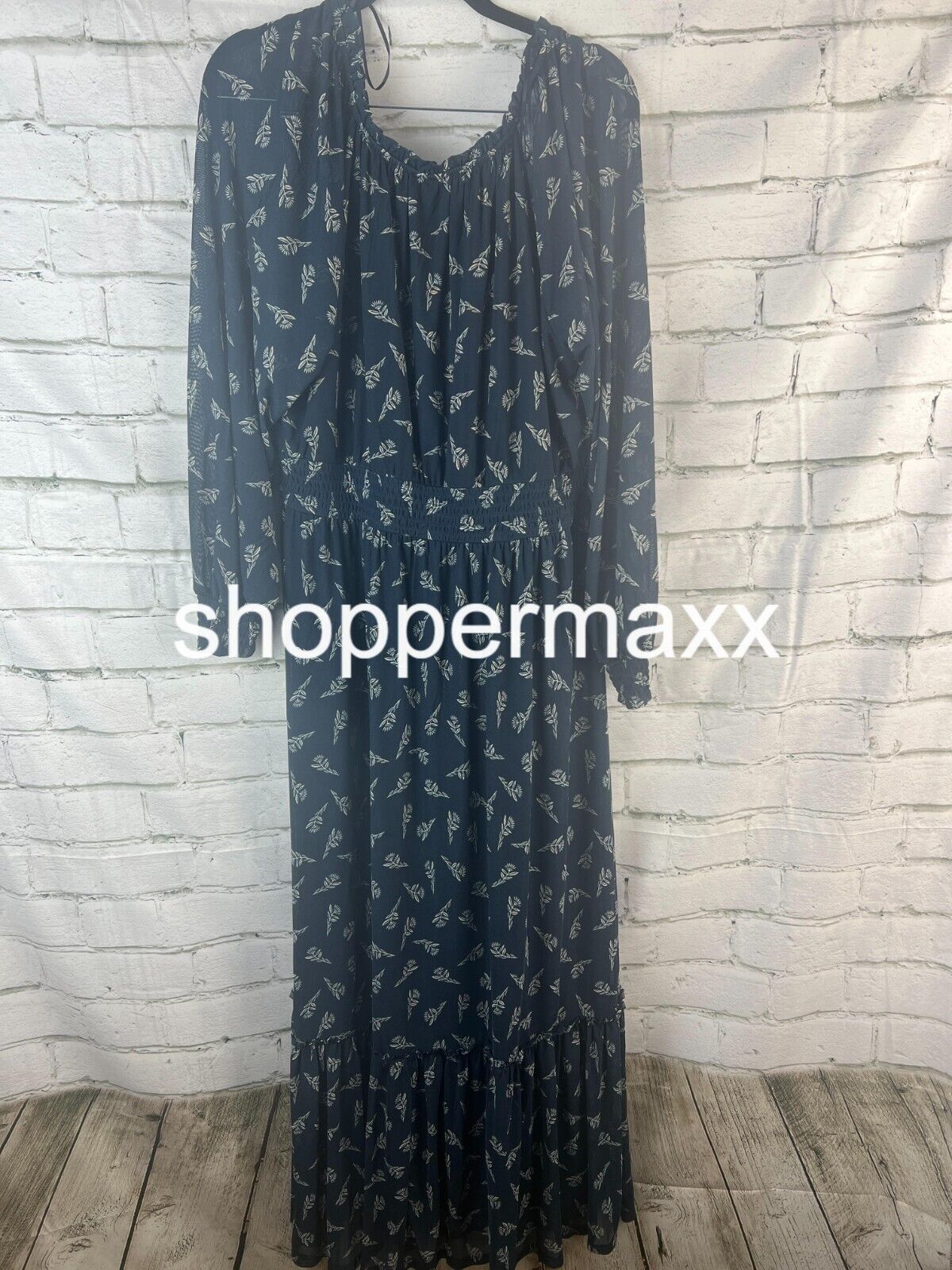 Women's Long Sleeve, A-Line Maxi Dress , Knox Rose, Blue, Floral, Large