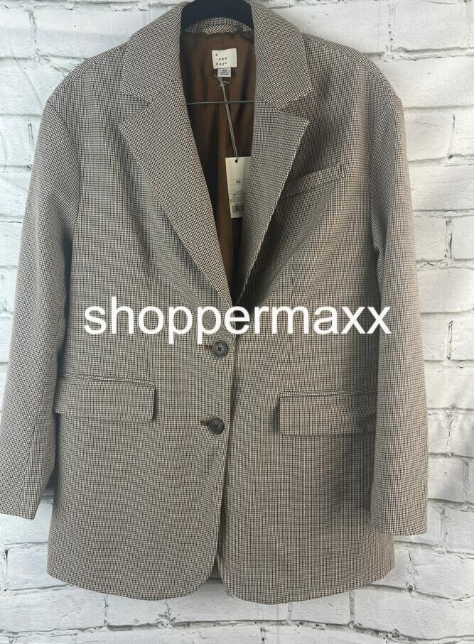Women's Oversized Blazer, - A New Day, Loose Fit, Brown Plaid, Size X-Small