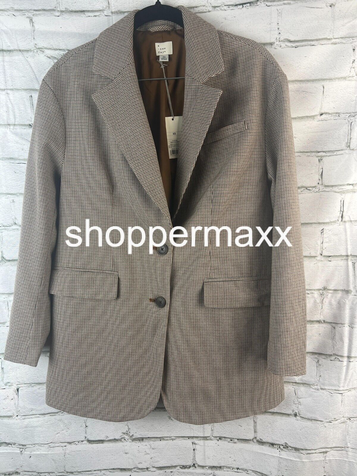 Women's Oversized Blazer, - A New Day, Loose Fit, Brown Plaid, Size X-Small