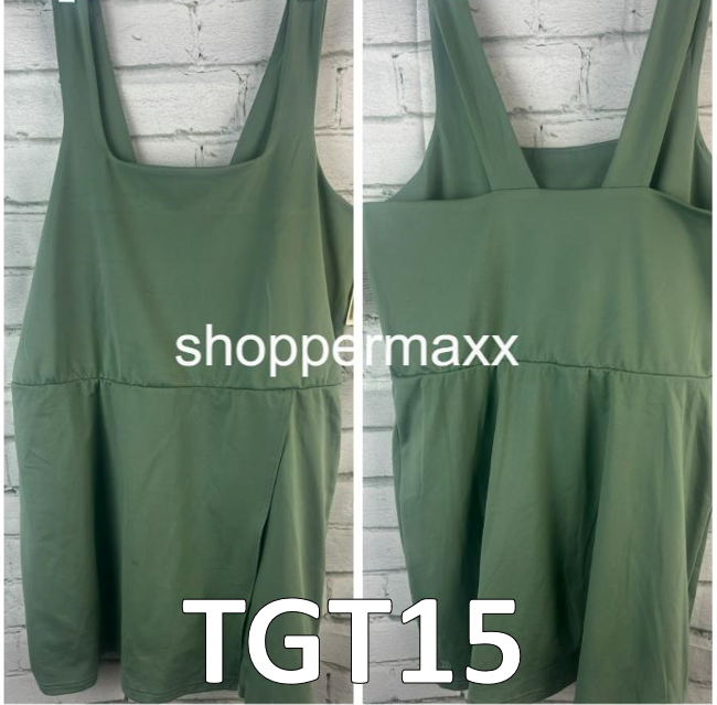 Women's Side-Slit, Active Dress - built-in brief, side pocket  U Neck, Green ,XL