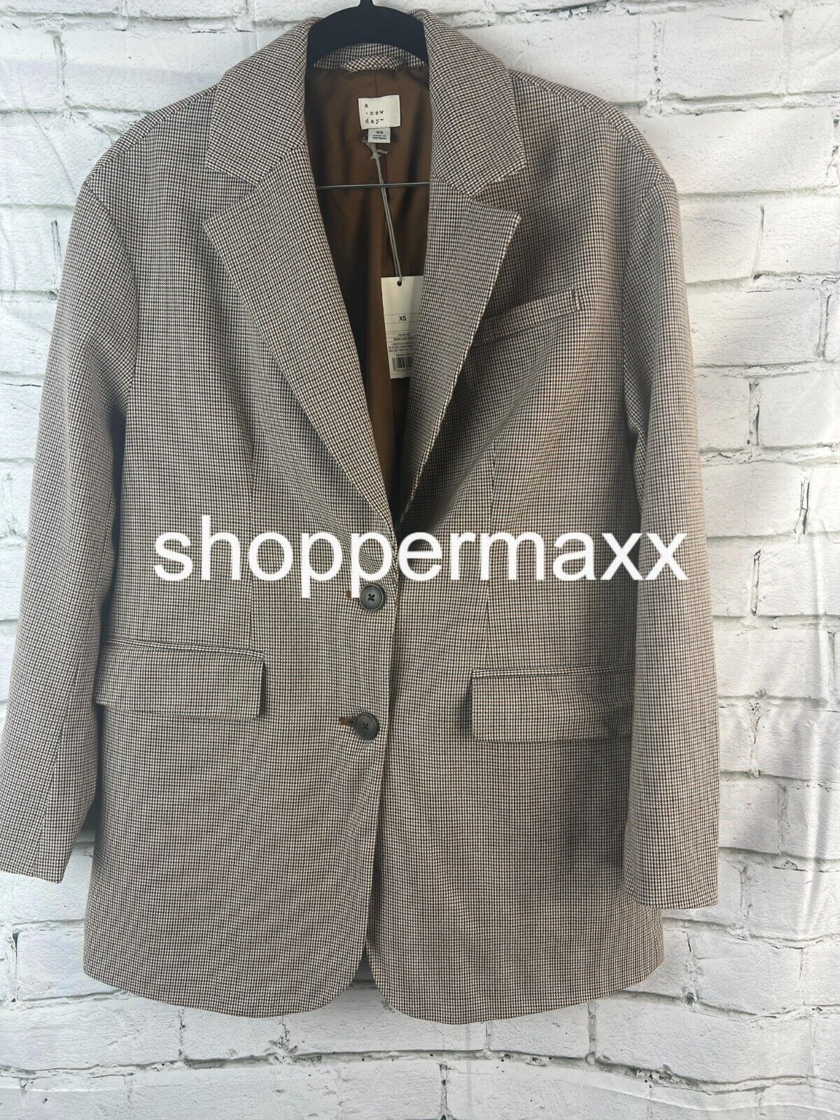 Women's Oversized Blazer, - A New Day, Loose Fit, Brown Plaid, Size X-Small