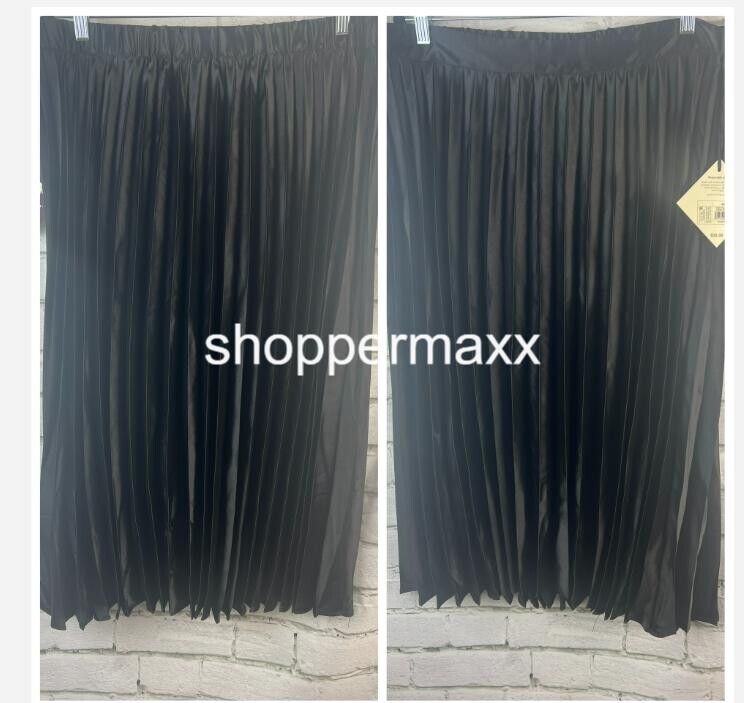 Women's Pleated, Satin Midi, A-Line Skirt - Ava & Viv, Back Elastic, Black, XXL