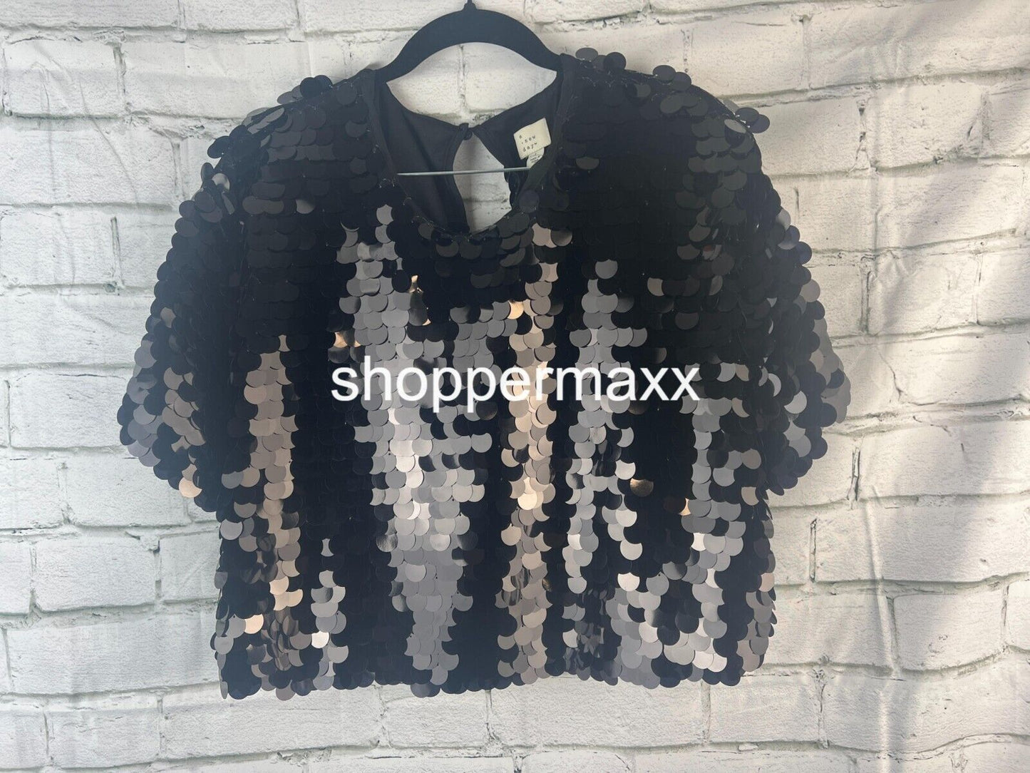 Women's Short Sleeve Paillettes - A New Day, Stretchy Fabric, Black, Size Large