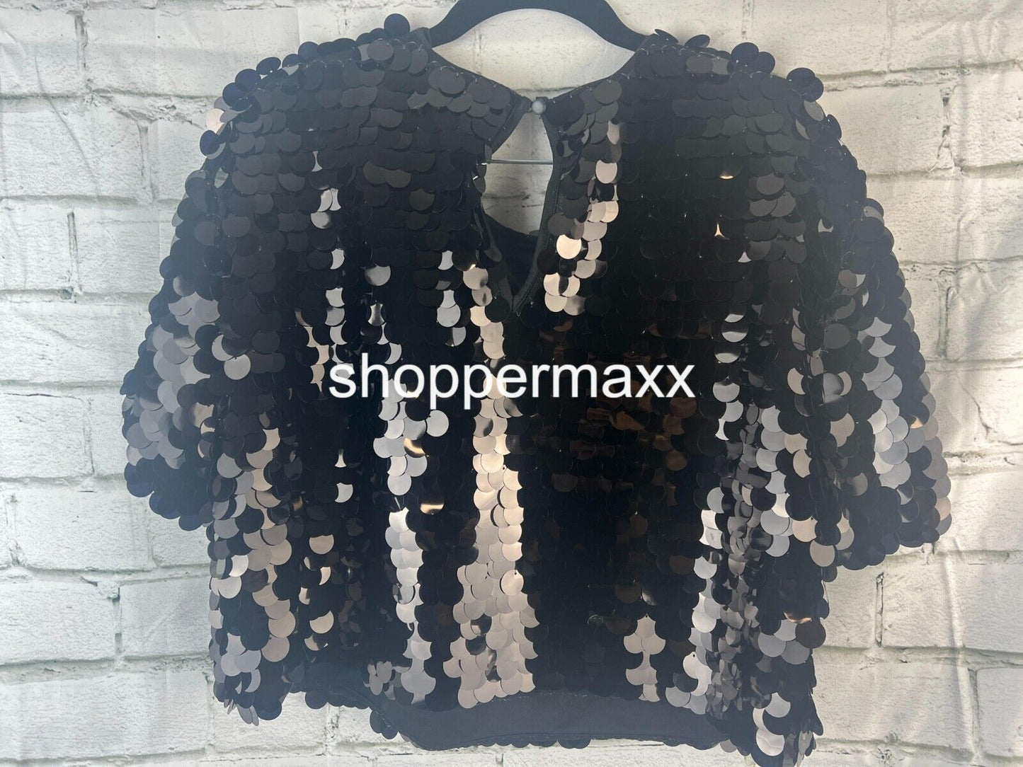Women's Short Sleeve Paillettes - A New Day, Stretchy Fabric, Black, Size Large