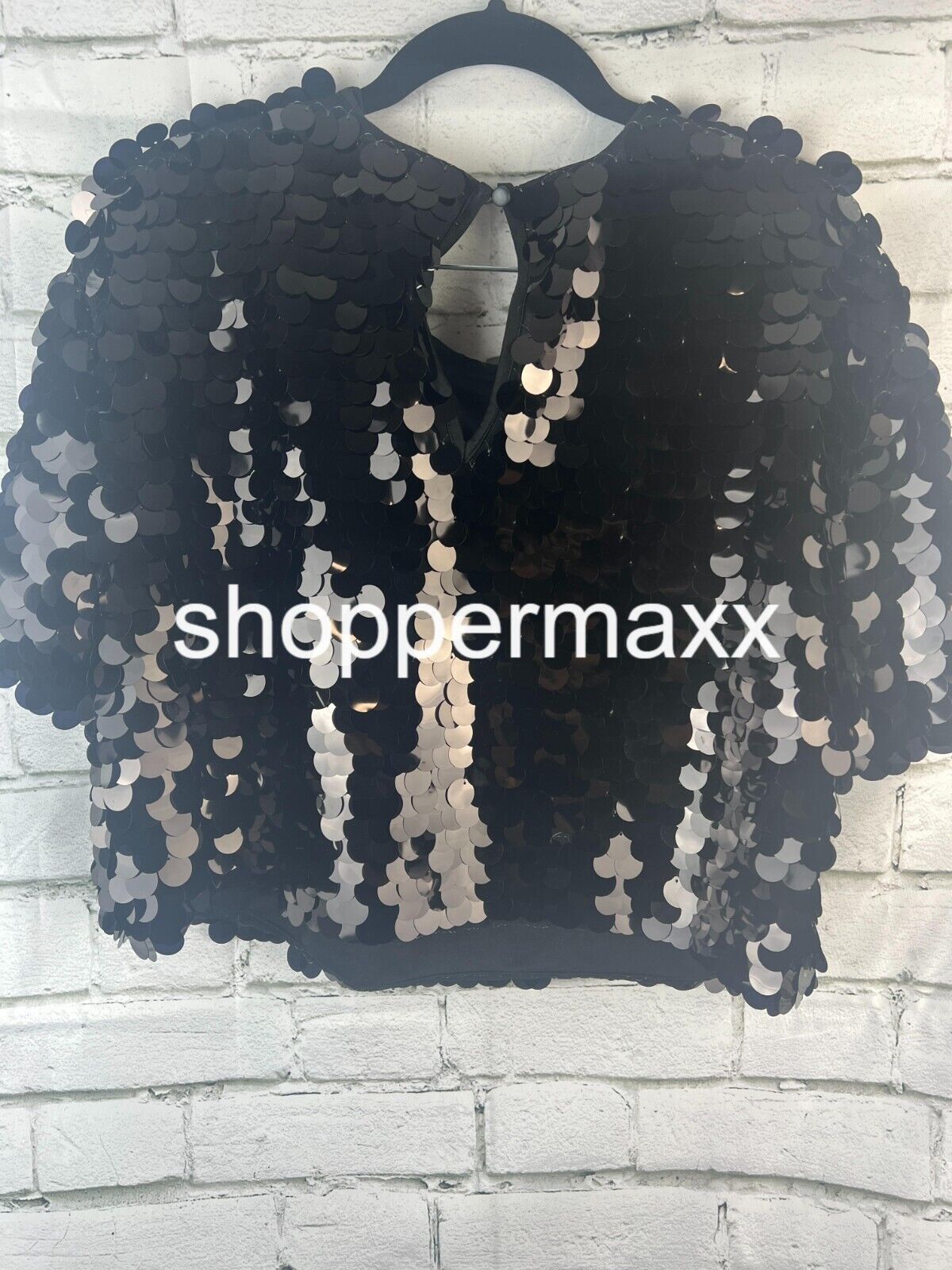 Women's Short Sleeve Paillettes - A New Day, Stretchy Fabric, Black, Size Large