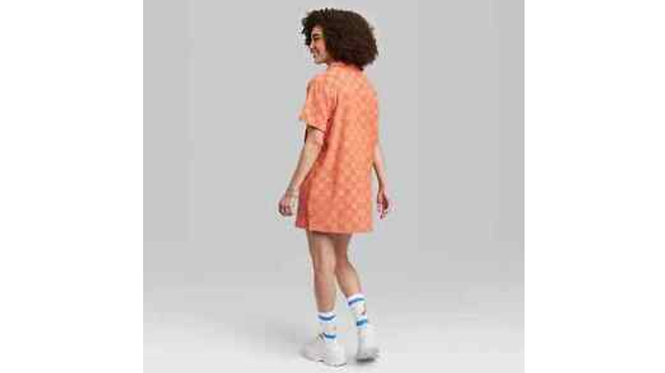 Ascot + Hart Women's Checked Short Sleeve Graphic Dress, Orange, Size Small