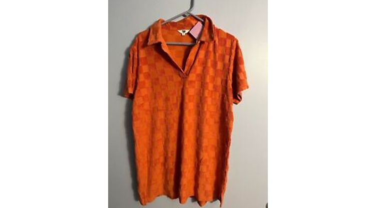 Ascot + Hart Women's Checked Short Sleeve Graphic Dress, Orange, Size Small