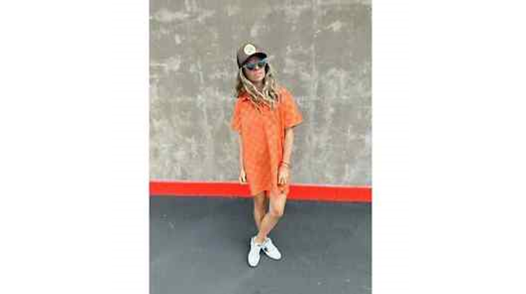 Ascot + Hart Women's Checked Short Sleeve Graphic Dress, Orange, Size Small