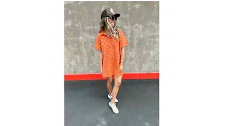 Ascot + Hart Women's Checked Short Sleeve Graphic Dress, Orange, Size Small