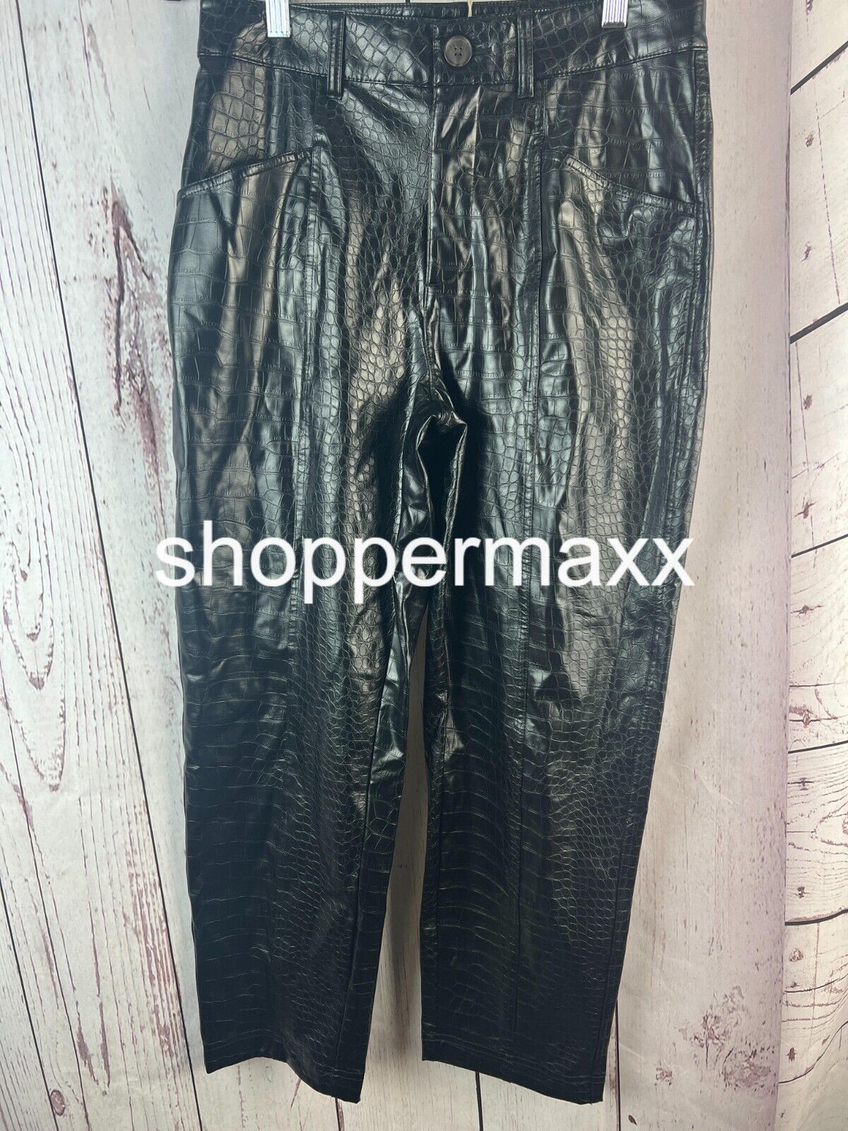 WOMEN'S HIGH-RISE FAUX CROC PANTS - A NEW DAY, BLACK, SIZE 6