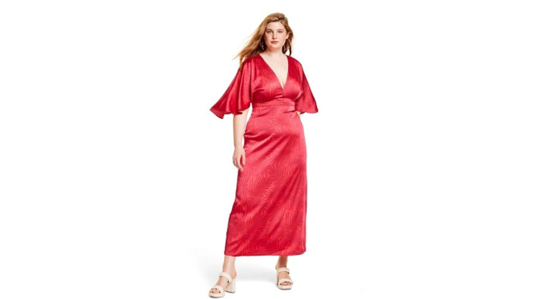 WOMEN PALM LEAF CONTRAST PRINT EXAGGERATED FLUTTER SLEEVE MAXI DRESS- FE NOEL, 2