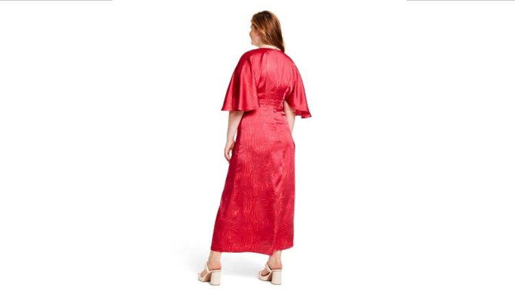 WOMEN PALM LEAF CONTRAST PRINT EXAGGERATED FLUTTER SLEEVE MAXI DRESS- FE NOEL, 2
