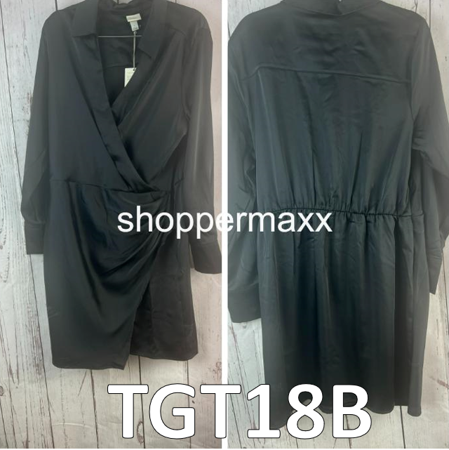 Women's Long Sleeve Satin Shirtdress- A New Day, Black, Size Large