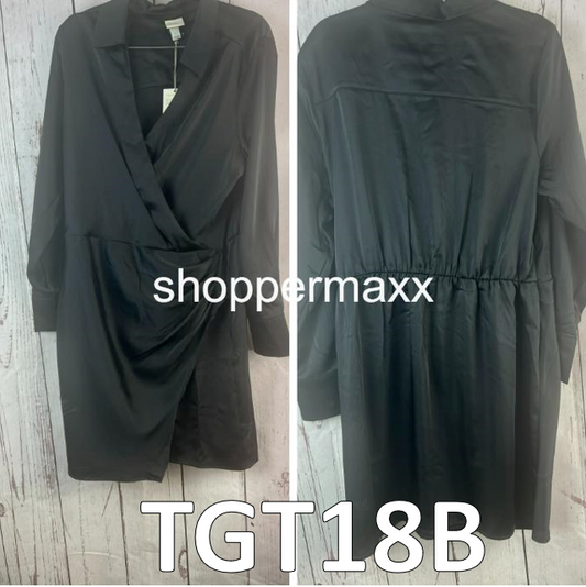 Women's Long Sleeve Satin Shirtdress- A New Day, Black, Size Large