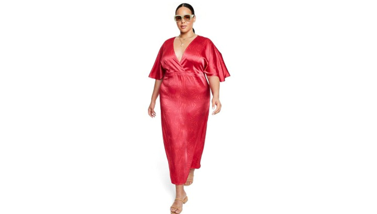 WOMEN PALM LEAF CONTRAST PRINT EXAGGERATED FLUTTER SLEEVE MAXI DRESS- FE NOEL, 2