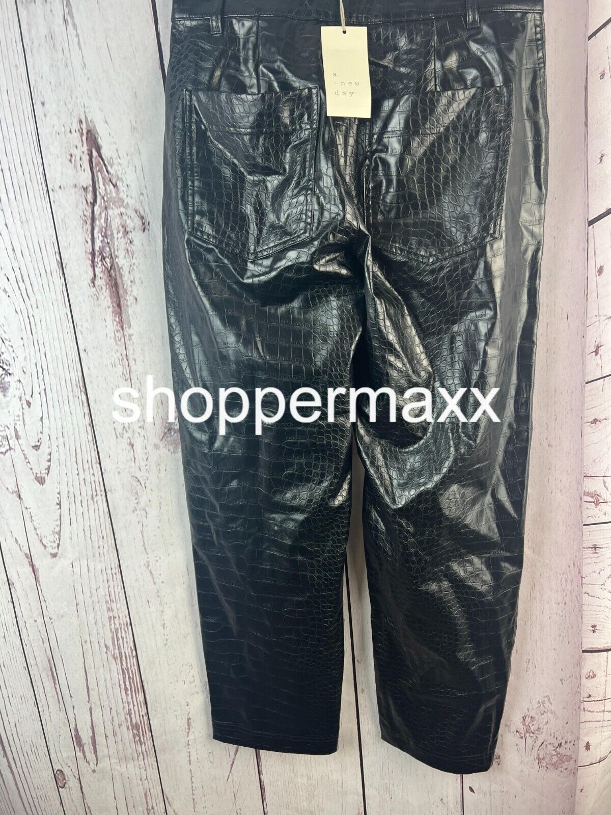 WOMEN'S HIGH-RISE FAUX CROC PANTS - A NEW DAY, BLACK, SIZE 6