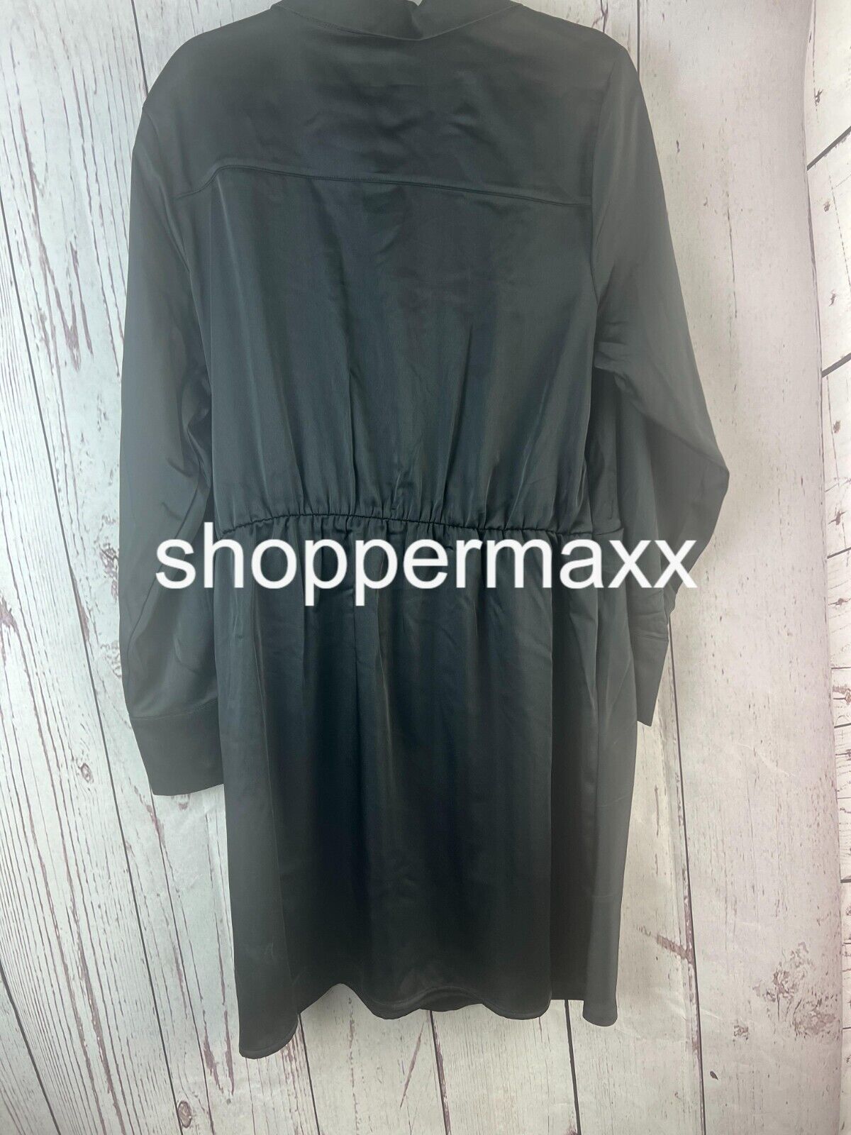 Women's Long Sleeve Satin Shirtdress- A New Day, Black, Size Large