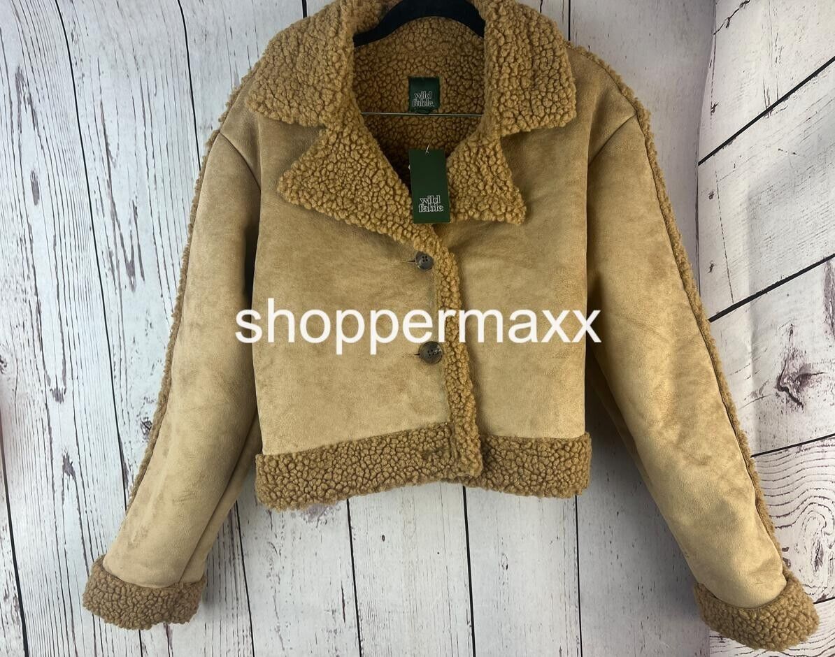 WOMEN'S FAUX SHEARLING JACKET - WILD FABLE, BROWN, SIZE SMALL