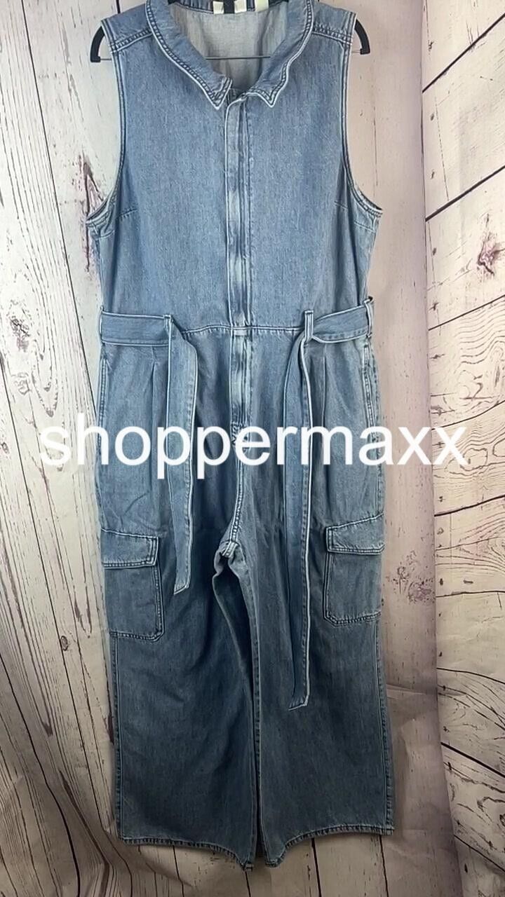 Women's Denim Cargo Jumpsuit - Universal Thread, Medium Wash, Size 16