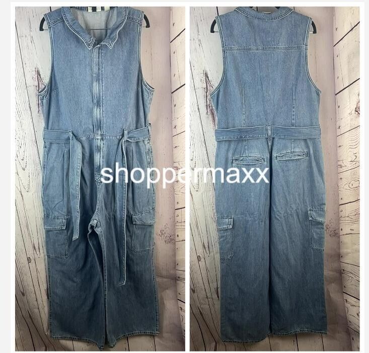 Women's Denim Cargo Jumpsuit - Universal Thread, Medium Wash, Size 16