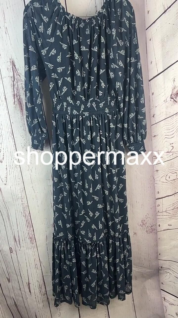 Women's Long Sleeve A-Line Maxi Dress - Knox Rose, Blue Floral, Size X-Small