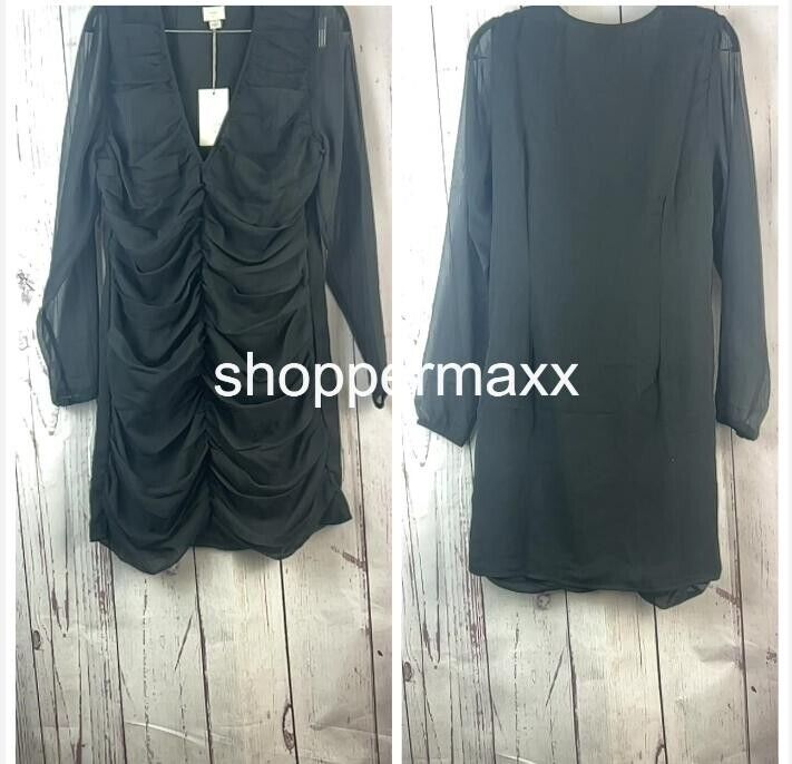 Women's Long Sleeve Ruched Front Bodycon Dress - A New Day, Black, Size Large