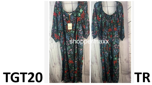 WOMEN'S PUFF 3/4 SLEEVE JUMPSUIT - KNOX ROSE, BLACK FLORAL, SIZE XX-LARGE