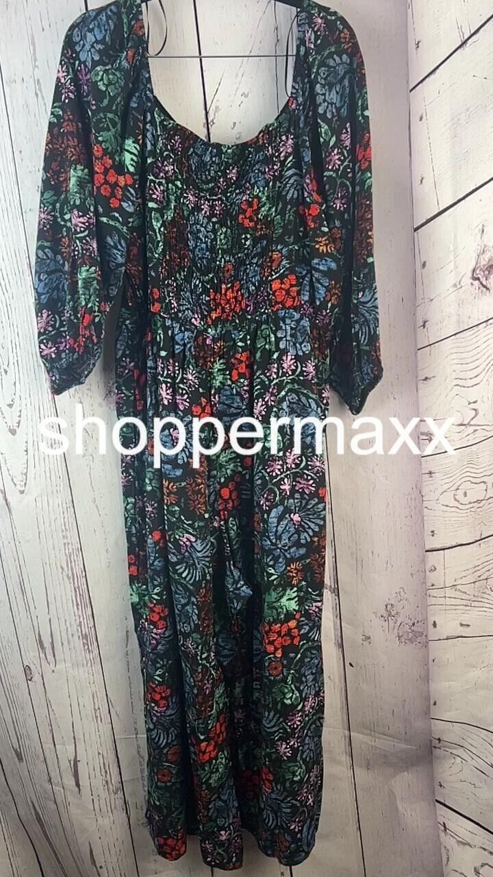 WOMEN'S PUFF 3/4 SLEEVE JUMPSUIT - KNOX ROSE, BLACK FLORAL, SIZE XX-LARGE