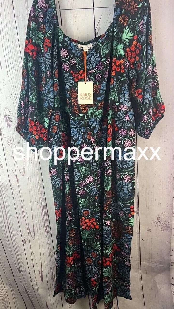 WOMEN'S PUFF 3/4 SLEEVE JUMPSUIT - KNOX ROSE, BLACK FLORAL, SIZE XX-LARGE