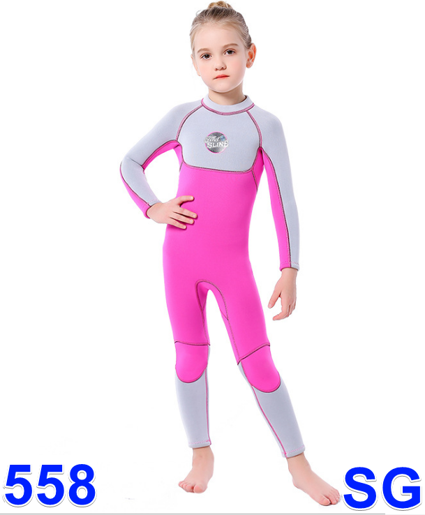 3mm Neoprene Dive Skin for Little Girls ,One Piece, Kids Wetsuit, Pink, Small