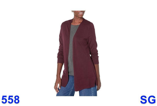 Essentials Women's Lightweight Open-Front Cardigan Sweater, Burgundy, XX-Large