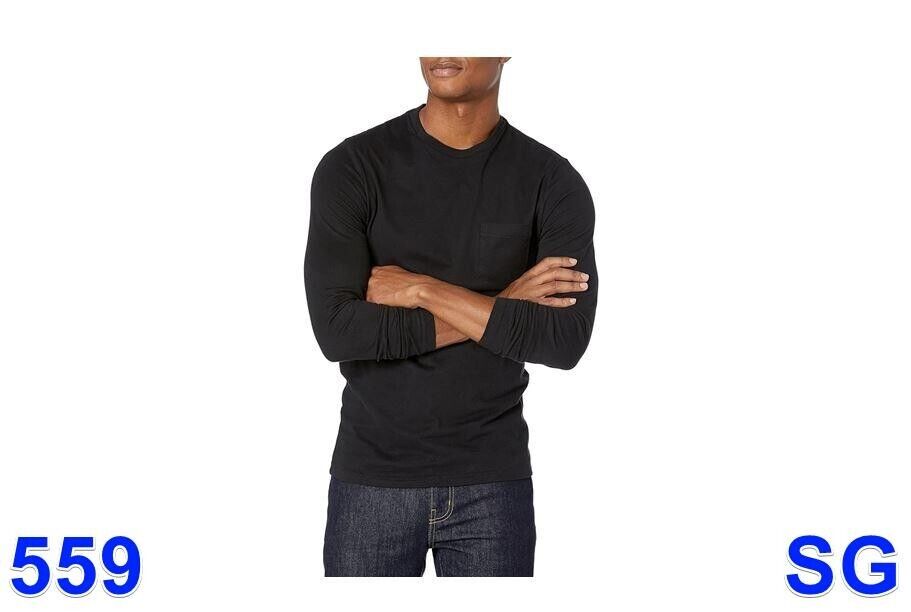 Essentials Men's Slim-Fit Long-Sleeve T-Shirt, Lightweight Cotton, Black, Medium