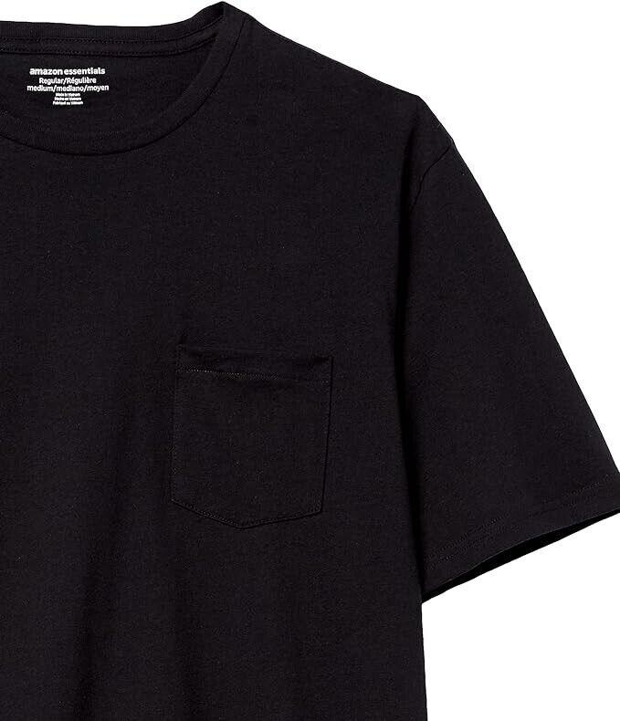 Essentials Men's 2-Pack Regular-Fit Short-Sleeve Crewneck T-Shirt, Black, Medium