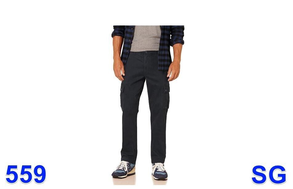 Essentials Men's Slim-fit Stretch Cargo Pant, Tapered Leg, Black, 40W x 28L