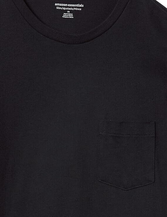 Essentials Men's Slim-Fit Long-Sleeve T-Shirt, Lightweight Cotton, Black, Medium