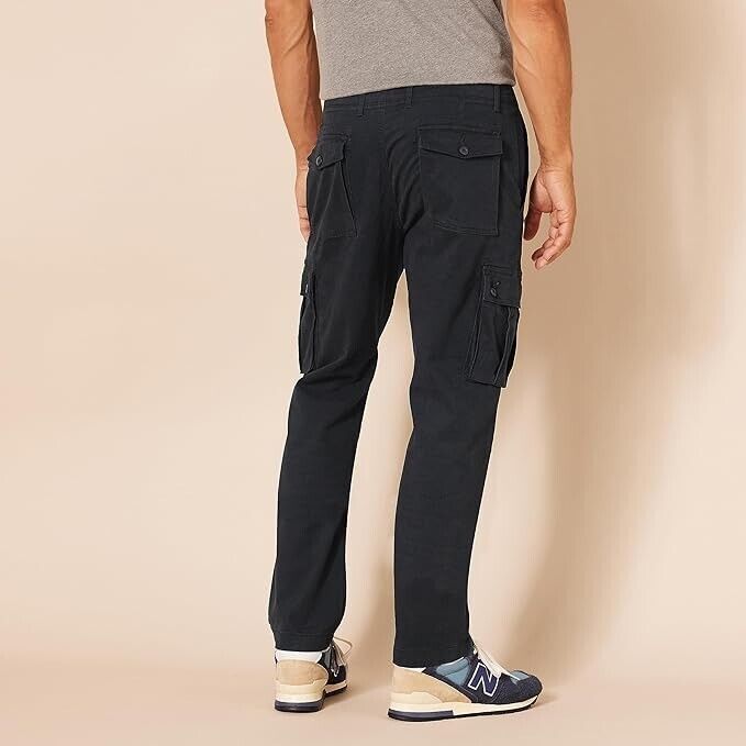 Essentials Men's Slim-fit Stretch Cargo Pant, Tapered Leg, Black, 40W x 28L