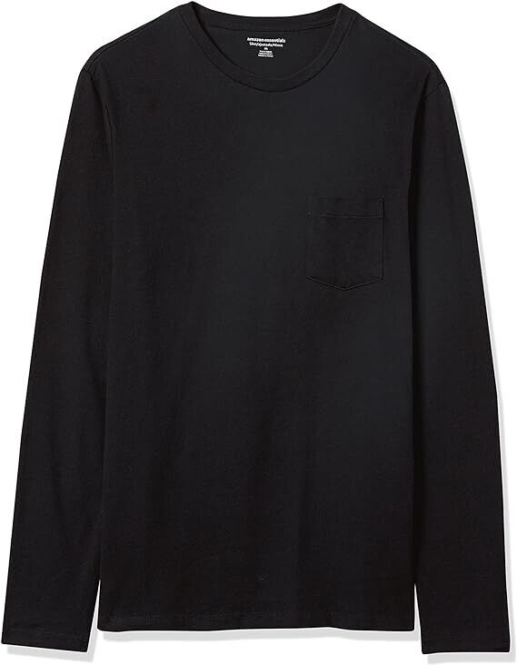 Essentials Men's Slim-Fit Long-Sleeve T-Shirt, Lightweight Cotton, Black, Medium
