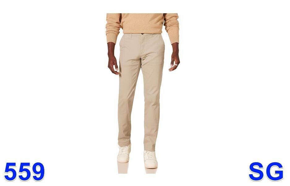 Essentials Men's Relaxed-Fit Casual Stretch, Cotton, Khaki brown, 34W x 33L